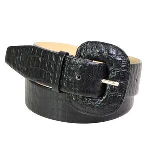 The Ritz BLACK CROCO PRINT REAL LEATHER 1 3/4"Wd DRESS CASUAL BELT Sz S/M (G48